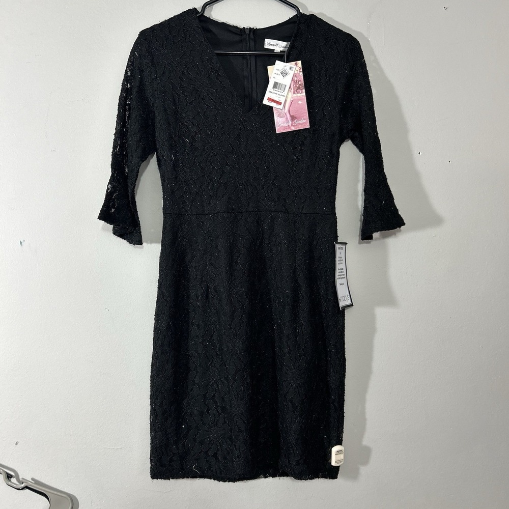 Emerald Sundae Women's Balck Lace Midi Dress Size XL V Neck 3/4 Sleeve Party